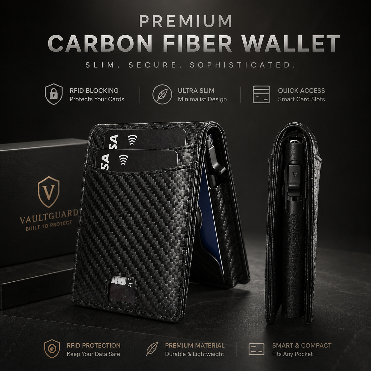 VaultGuard™ Leather RFID Pop-Up Wallet with Cash Pocket (Latest Version)