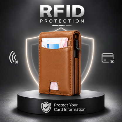 VaultGuard™ Leather RFID Pop-Up Wallet with Cash Pocket (Latest Version)