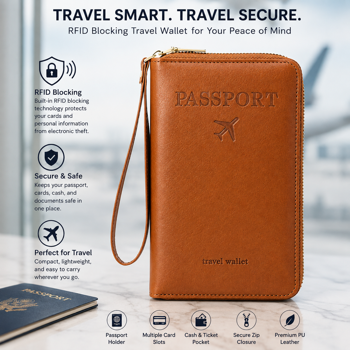 RFID Blocking Premium Leather Travel Wallet