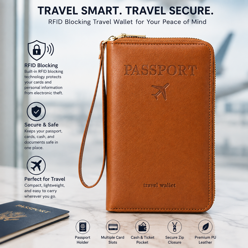 RFID Blocking Premium Leather Travel Wallet
