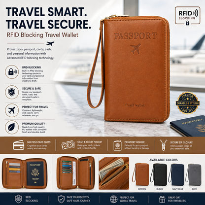 RFID Blocking Premium Leather Travel Wallet