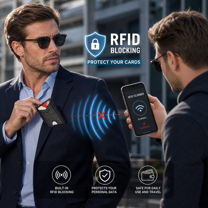 VaultGuard™ Leather RFID Pop-Up Wallet with Cash Pocket (Latest Version)