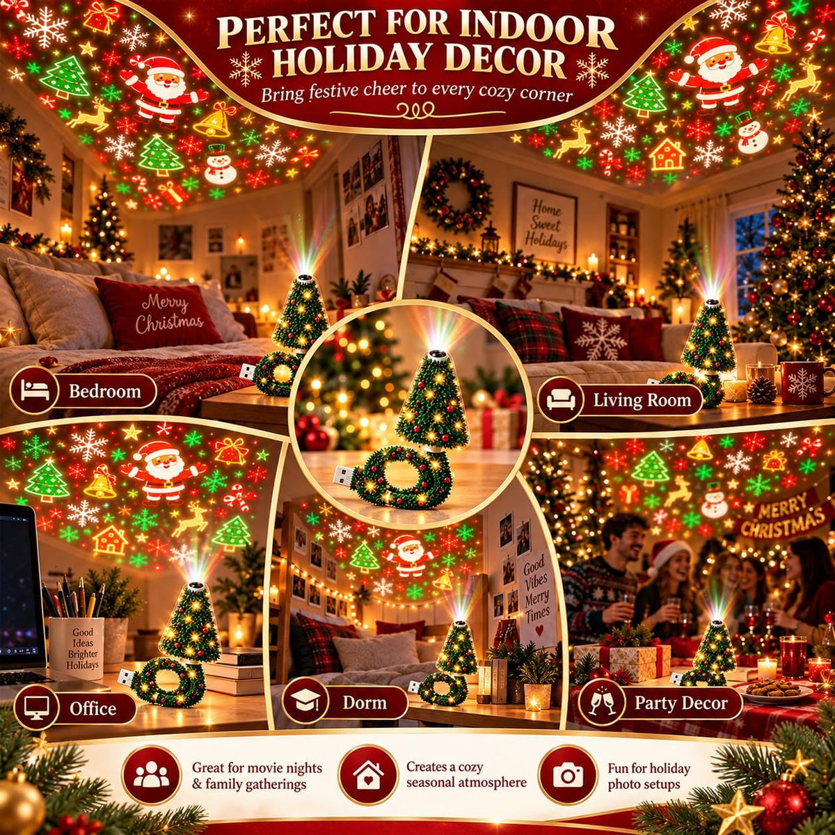 2027 New Christmas Projector Light, USB Powered Christmas Ceiling Projector